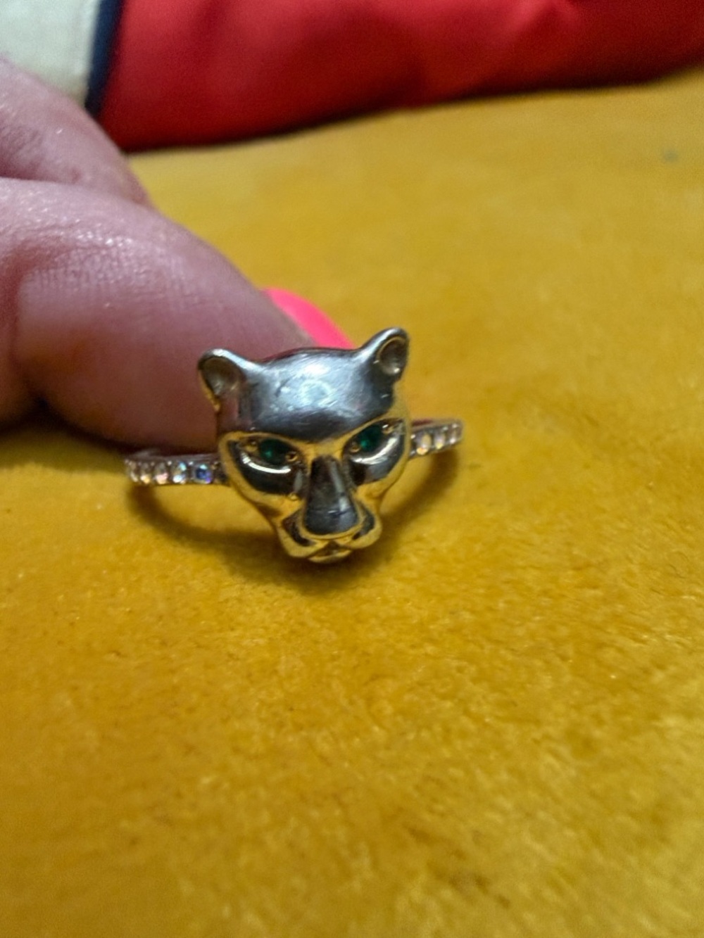 Sterling Silver Panther Head with Green Stone Eyes and diamond - Picture 6 of 7